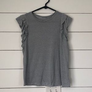 Black & white striped tank with ruffle cap sleeve